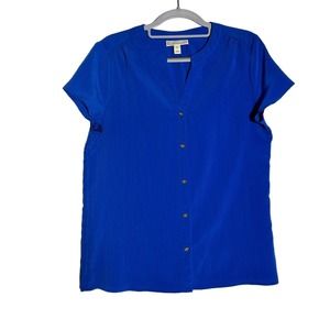 Dana Buchman Royal Blue Top Womens Size S Short Sleeve Button Down Shirt